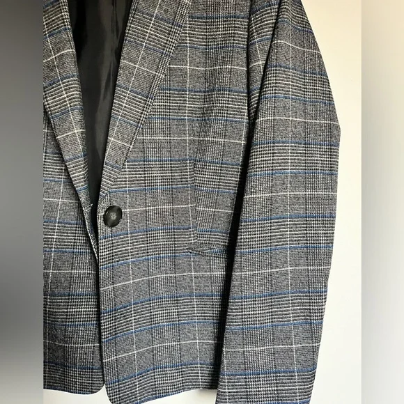 NWOT Kasper Women's Gray Blue Houndstooth Plaid Lined Blazer 4 P - Picture 9 of 12